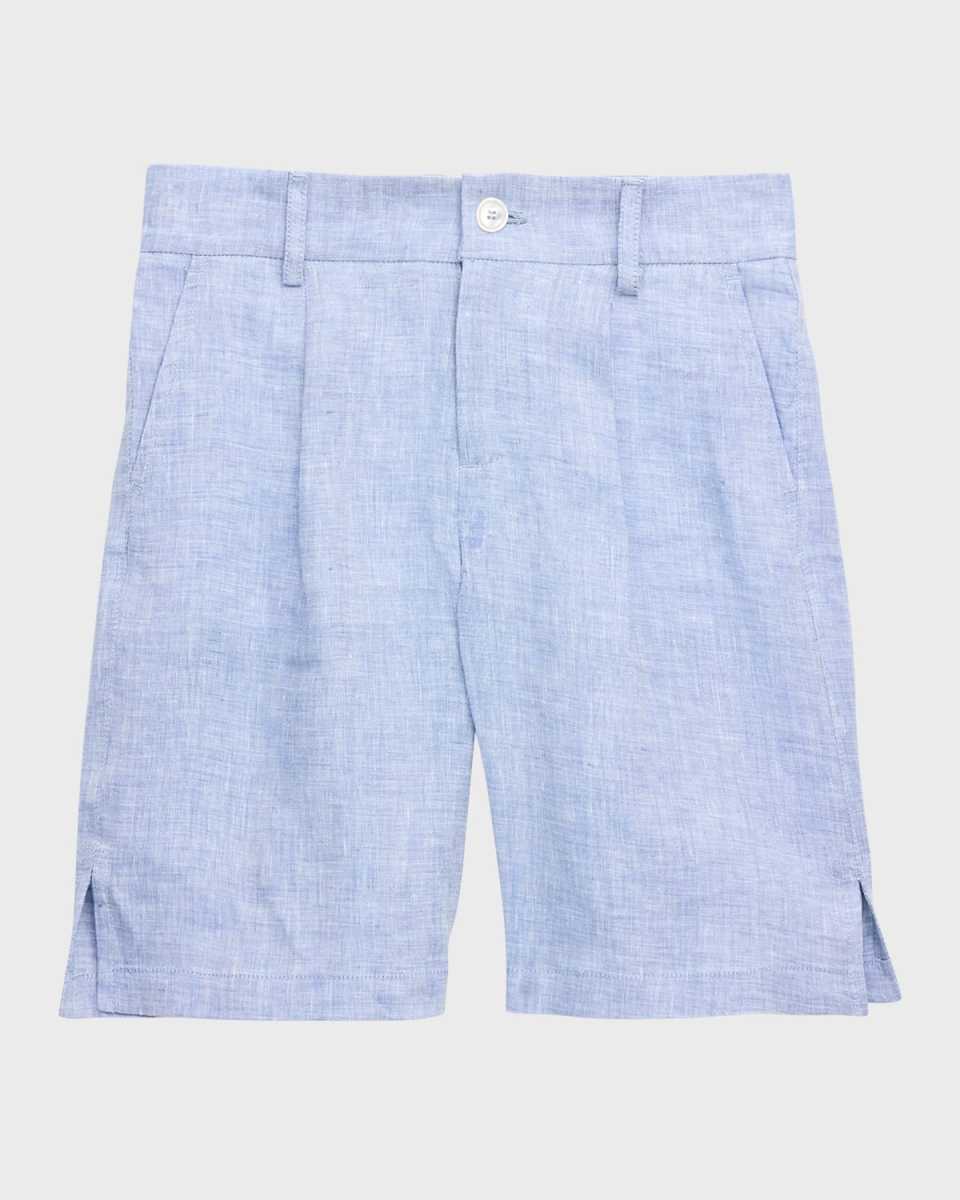 Boy's Pleated-Front Linen Shorts, Size 8-